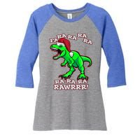 Funny Fa Ra Rawr Christmas Holiday Trex Santa Dinosaur Gift Women's Tri-Blend 3/4-Sleeve Raglan Shirt