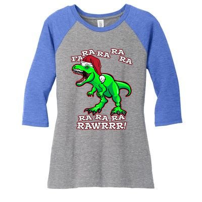 Funny Fa Ra Rawr Christmas Holiday Trex Santa Dinosaur Gift Women's Tri-Blend 3/4-Sleeve Raglan Shirt