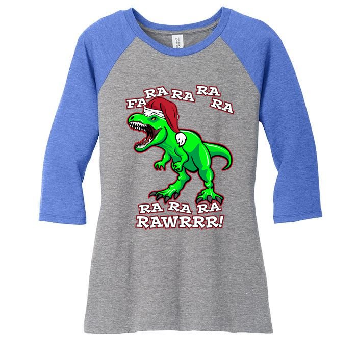 Funny Fa Ra Rawr Christmas Holiday Trex Santa Dinosaur Gift Women's Tri-Blend 3/4-Sleeve Raglan Shirt