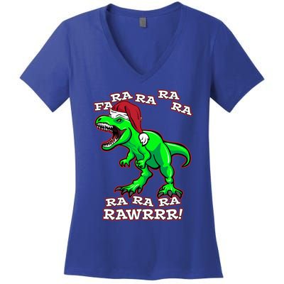 Funny Fa Ra Rawr Christmas Holiday Trex Santa Dinosaur Gift Women's V-Neck T-Shirt