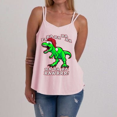 Funny Fa Ra Rawr Christmas Holiday Trex Santa Dinosaur Gift Women's Strappy Tank