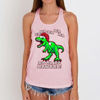 Funny Fa Ra Rawr Christmas Holiday Trex Santa Dinosaur Gift Women's Knotted Racerback Tank