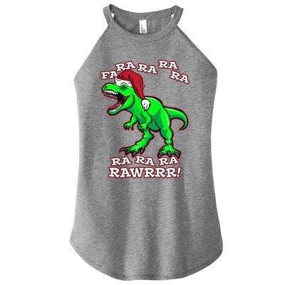 Funny Fa Ra Rawr Christmas Holiday Trex Santa Dinosaur Gift Women's Perfect Tri Rocker Tank