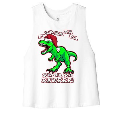 Funny Fa Ra Rawr Christmas Holiday Trex Santa Dinosaur Gift Women's Racerback Cropped Tank