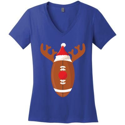 Funny Football Reindeer Christmas Football Lover Gift Women's V-Neck T-Shirt