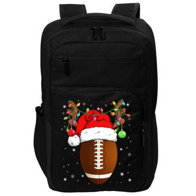 Funny Football Reindeer Santa Hat Christmas Lights Holiday Great Gift Impact Tech Backpack