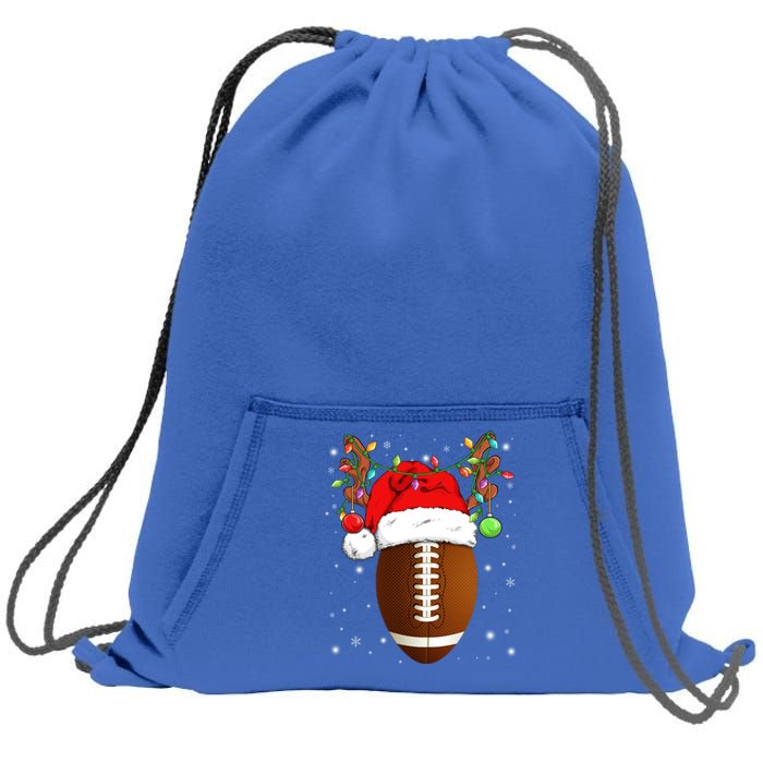 Funny Football Reindeer Santa Hat Christmas Lights Holiday Great Gift Sweatshirt Cinch Pack Bag