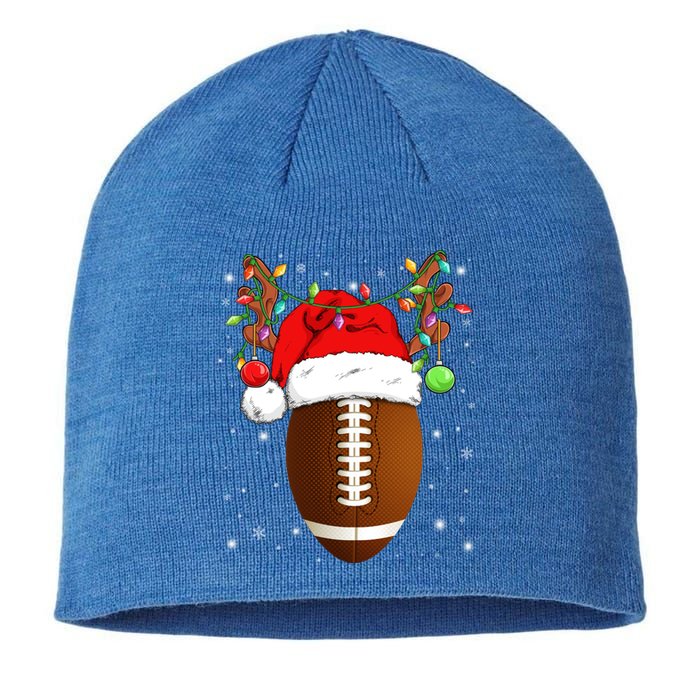 Funny Football Reindeer Santa Hat Christmas Lights Holiday Great Gift Sustainable Beanie