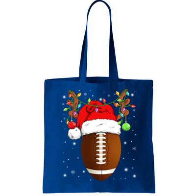 Funny Football Reindeer Santa Hat Christmas Lights Holiday Great Gift Tote Bag