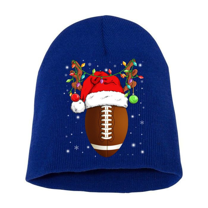 Funny Football Reindeer Santa Hat Christmas Lights Holiday Great Gift Short Acrylic Beanie