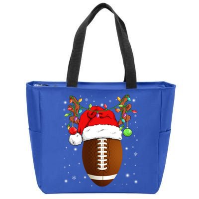 Funny Football Reindeer Santa Hat Christmas Lights Holiday Great Gift Zip Tote Bag