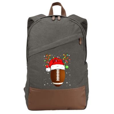 Funny Football Reindeer Santa Hat Christmas Lights Holiday Great Gift Cotton Canvas Backpack