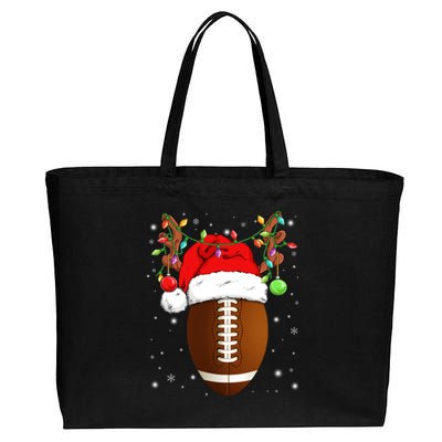 Funny Football Reindeer Santa Hat Christmas Lights Holiday Great Gift Cotton Canvas Jumbo Tote