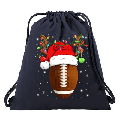 Funny Football Reindeer Santa Hat Christmas Lights Holiday Great Gift Drawstring Bag