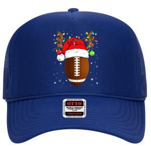 Funny Football Reindeer Santa Hat Christmas Lights Holiday Great Gift High Crown Mesh Back Trucker Hat