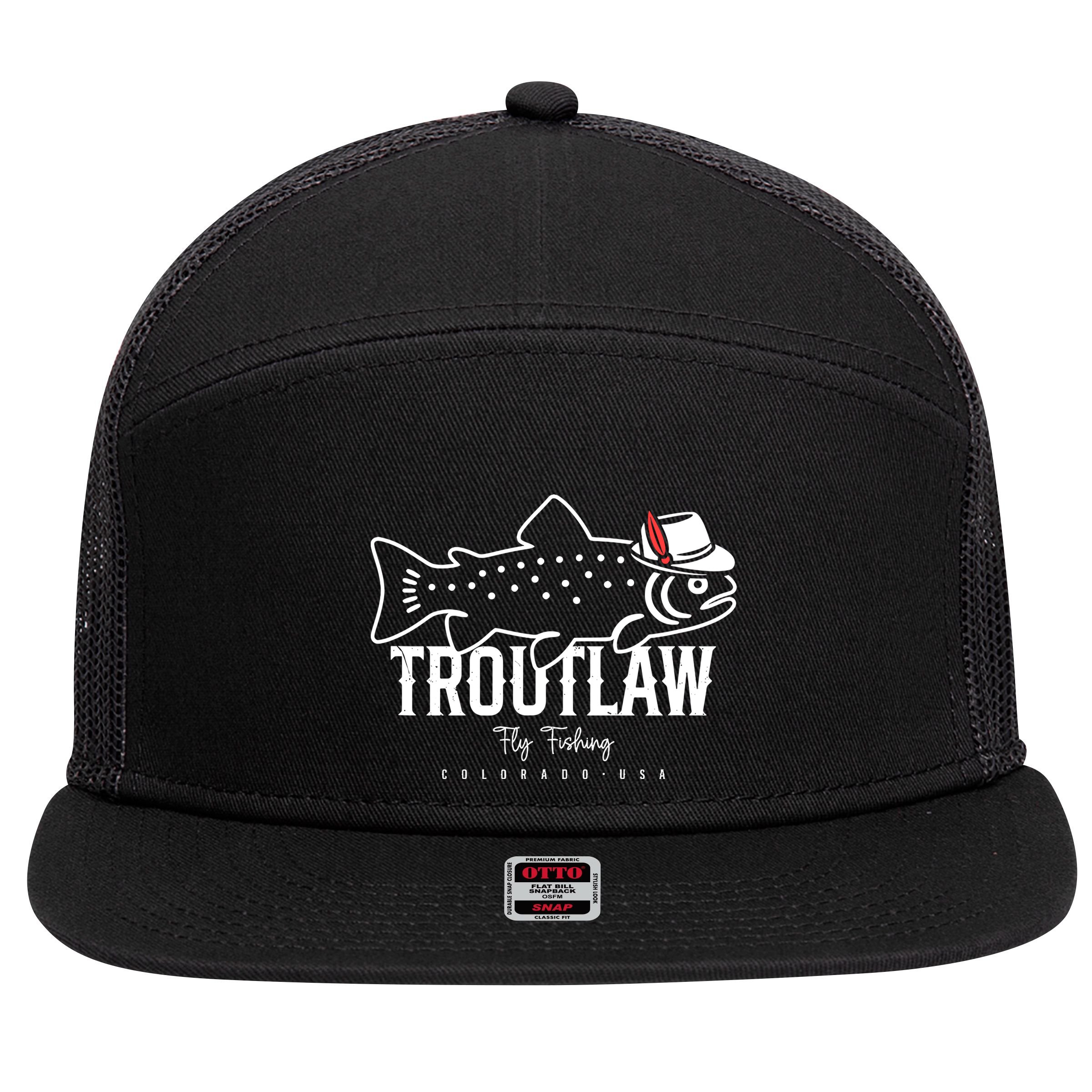Fly Fishing Rainbow Trout Wearing A Hat Feather Cap 7 Panel Mesh Trucker Snapback Hat