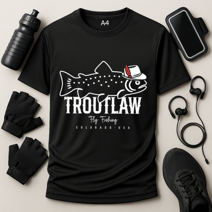 Fly Fishing Rainbow Trout Wearing A Hat Feather Cap Cooling Performance Crew T-Shirt