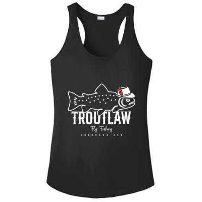 Fly Fishing Rainbow Trout Wearing A Hat Feather Cap Ladies PosiCharge Competitor Racerback Tank