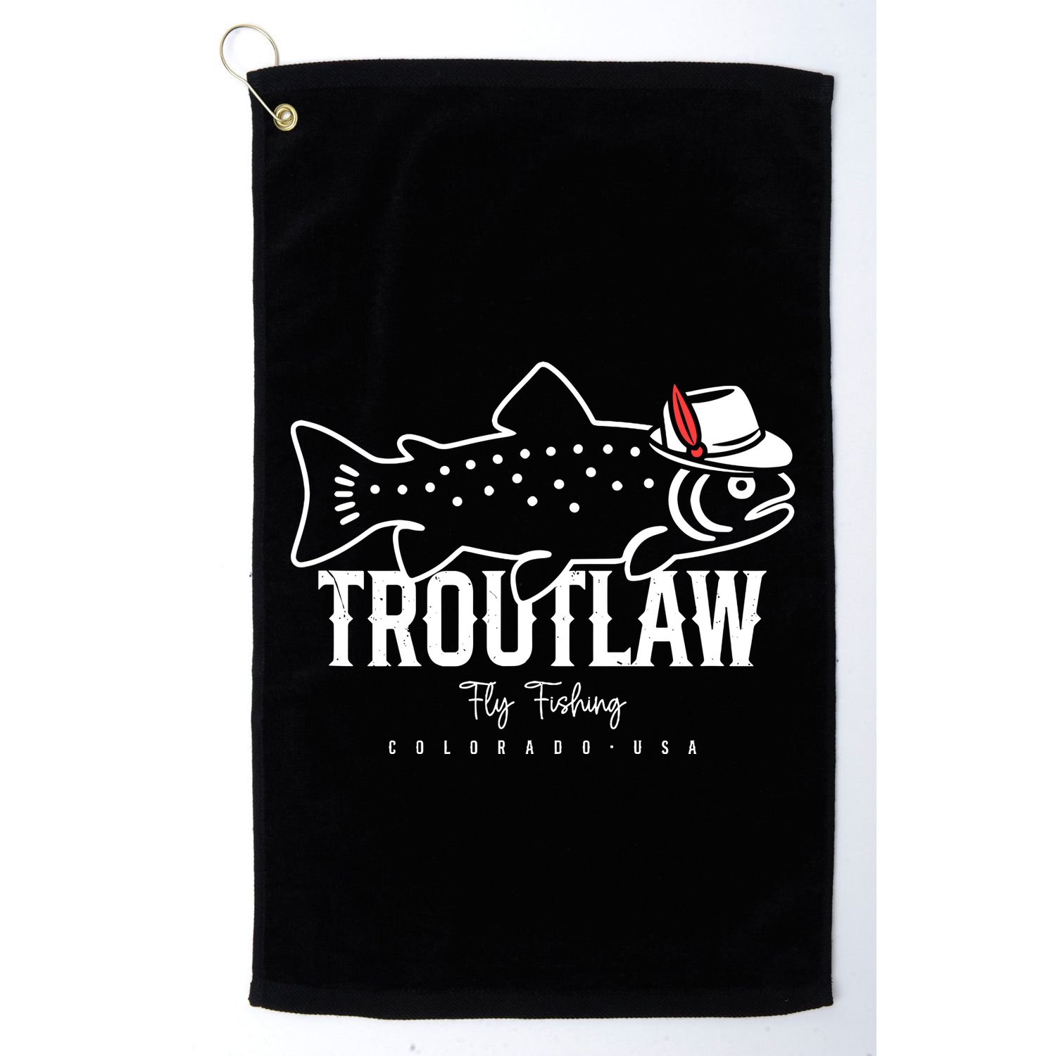 Fly Fishing Rainbow Trout Wearing A Hat Feather Cap Golf Towel