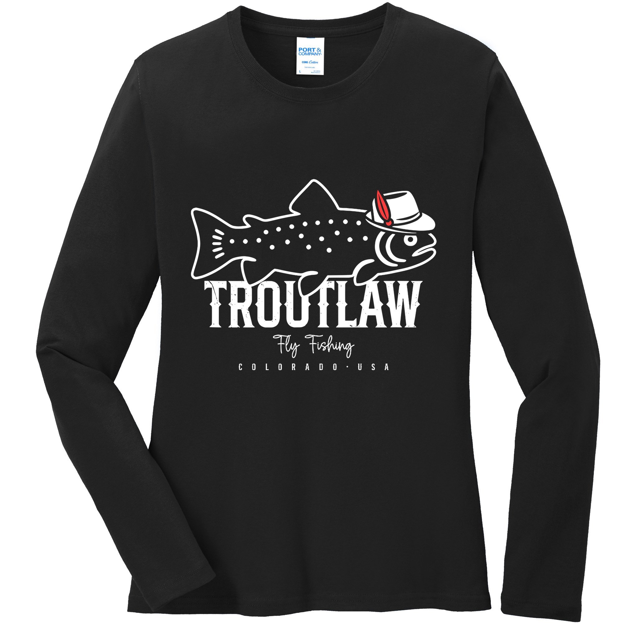 Fly Fishing Rainbow Trout Wearing A Hat Feather Cap Ladies Long Sleeve Shirt