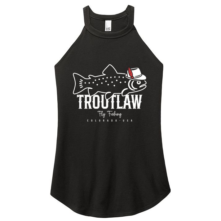 Fly Fishing Rainbow Trout Wearing A Hat Feather Cap Women's Perfect Tri Rocker Tank