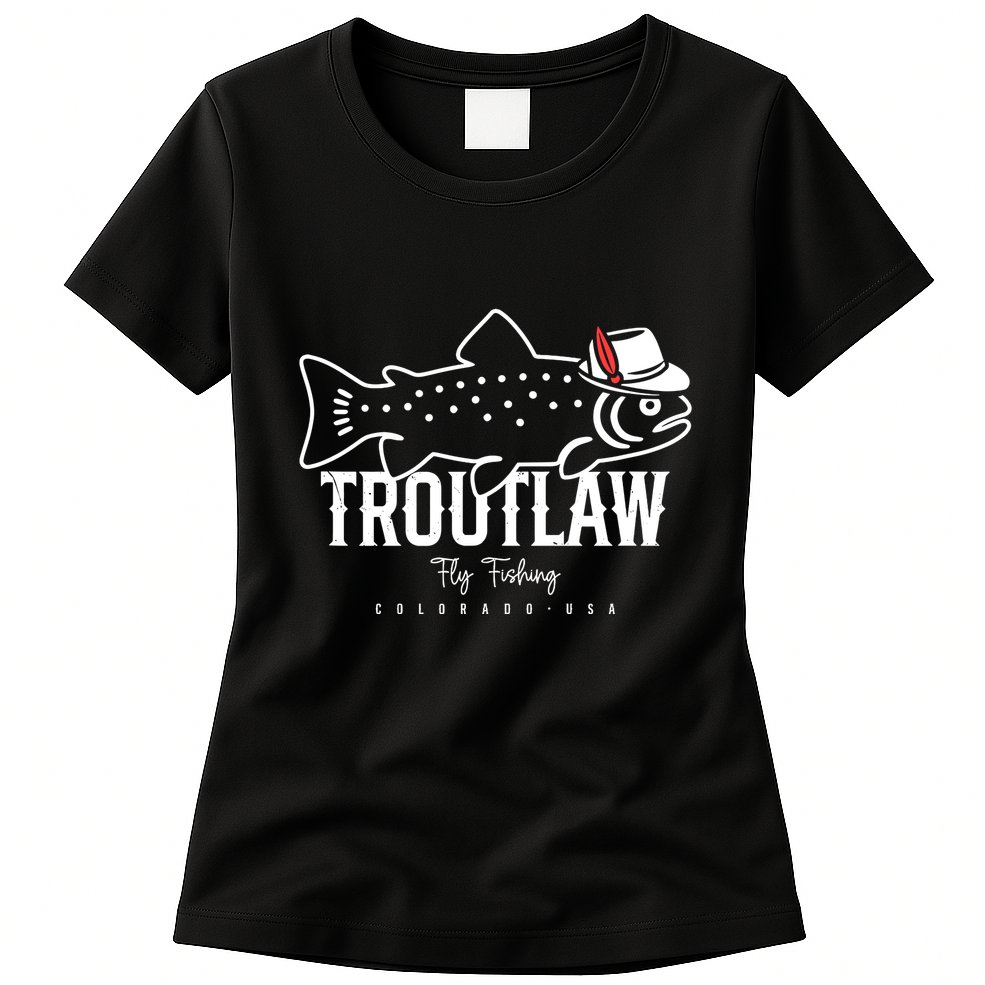 Fly Fishing Rainbow Trout Wearing A Hat Feather Cap Womens T-Shirt