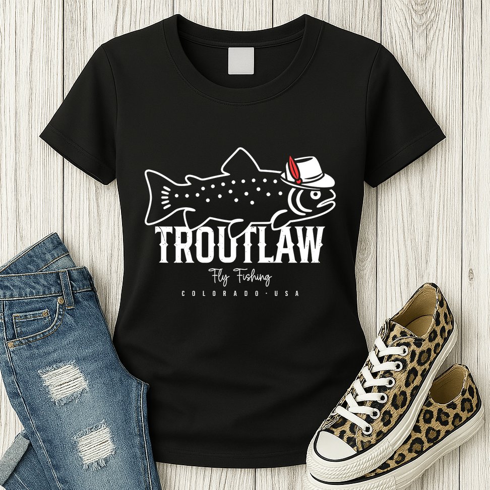 Fly Fishing Rainbow Trout Wearing A Hat Feather Cap Womens T-Shirt