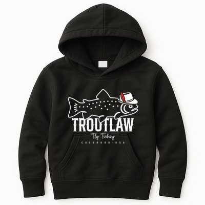 Fly Fishing Rainbow Trout Wearing A Hat Feather Cap Kids Hoodie