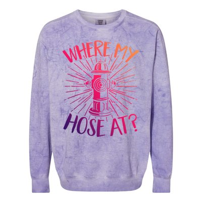 Firefighter Fire Rescue Where My Hose At? Fire Gift Colorblast Crewneck Sweatshirt