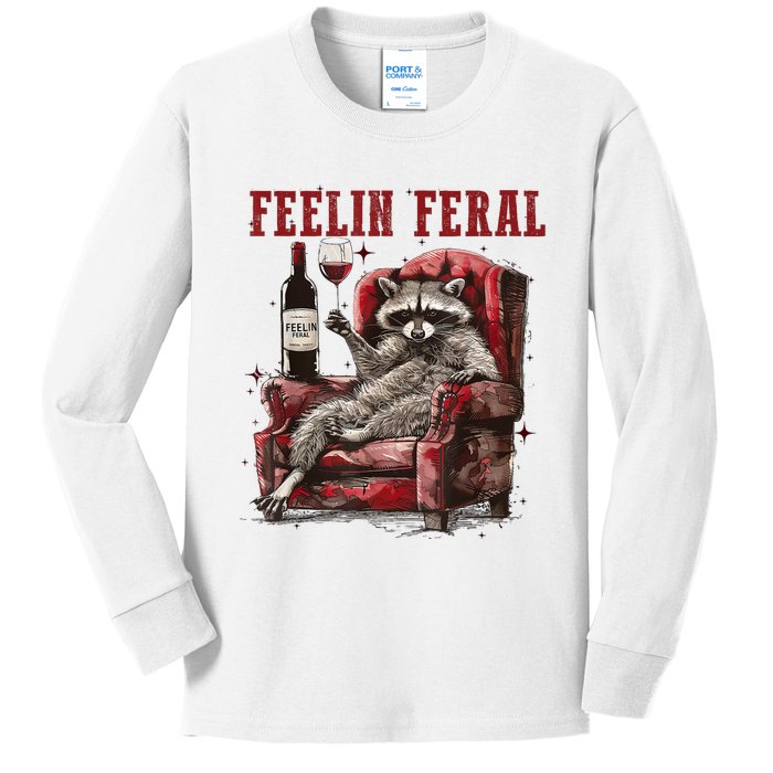 Feeling Feral Racoon Kids Long Sleeve Shirt