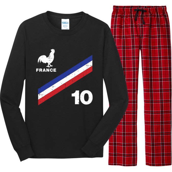 France Flag Rooster Number 10 Soccer Fan Boy Long Sleeve Pajama Set