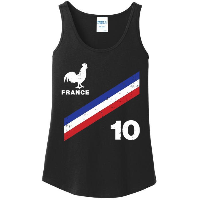 France Flag Rooster Number 10 Soccer Fan Boy Ladies Essential Tank