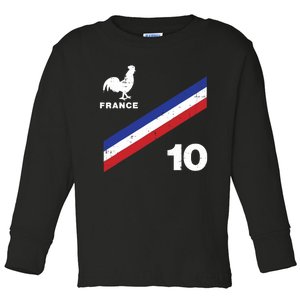 France Flag Rooster Number 10 Soccer Fan Boy Toddler Long Sleeve Shirt