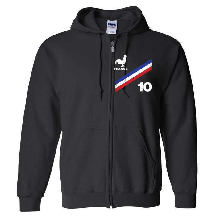 France Flag Rooster Number 10 Soccer Fan Boy Full Zip Hoodie