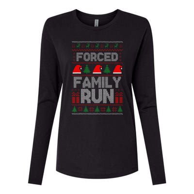 Forced Family Run Ugly Christmas Xmas Party Pajama Womens Cotton Relaxed Long Sleeve T-Shirt