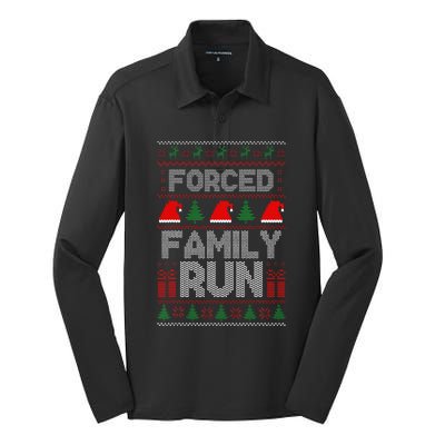 Forced Family Run Ugly Christmas Xmas Party Pajama Silk Touch Performance Long Sleeve Polo