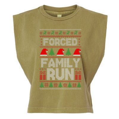 Forced Family Run Ugly Christmas Xmas Party Pajama Garment-Dyed Women's Muscle Tee