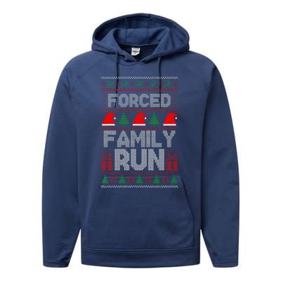 Forced Family Run Ugly Christmas Xmas Party Pajama Performance Fleece Hoodie