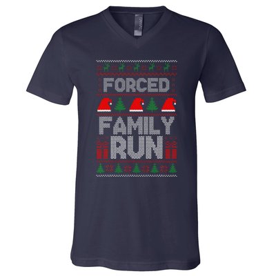 Forced Family Run Ugly Christmas Xmas Party Pajama V-Neck T-Shirt