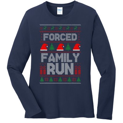 Forced Family Run Ugly Christmas Xmas Party Pajama Ladies Long Sleeve Shirt