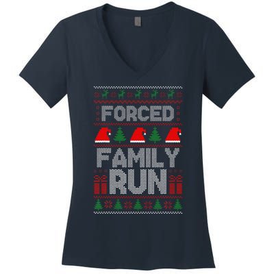 Forced Family Run Ugly Christmas Xmas Party Pajama Women's V-Neck T-Shirt