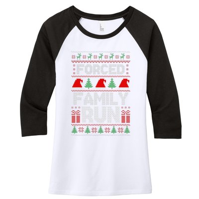 Forced Family Run Ugly Christmas Xmas Party Pajama Women's Tri-Blend 3/4-Sleeve Raglan Shirt