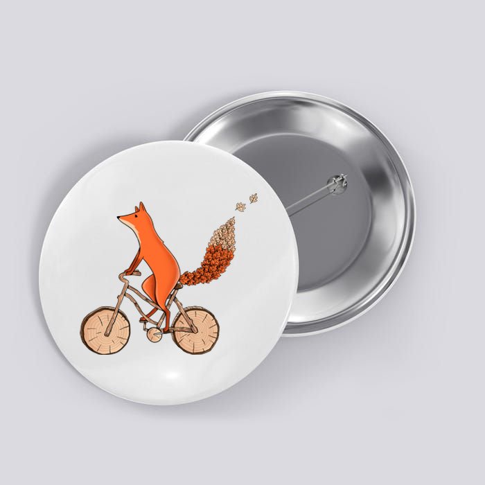 Funny Fox Riding A Wooden Bicycle Button