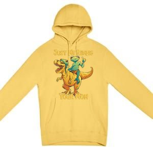 Funny Frog Riding T Rex Your Mom Sarcastic Joke Gift Premium Pullover Hoodie