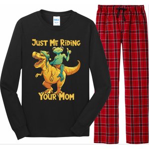 Funny Frog Riding T Rex Your Mom Sarcastic Joke Gift Long Sleeve Pajama Set