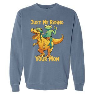 Funny Frog Riding T Rex Your Mom Sarcastic Joke Gift Garment-Dyed Sweatshirt