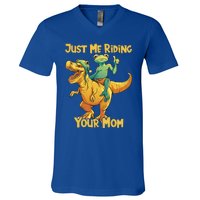 Funny Frog Riding T Rex Your Mom Sarcastic Joke Gift V-Neck T-Shirt