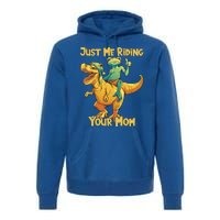 Funny Frog Riding T Rex Your Mom Sarcastic Joke Gift Premium Hoodie