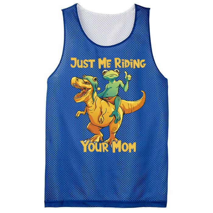 Funny Frog Riding T Rex Your Mom Sarcastic Joke Gift Mesh Reversible Basketball Jersey Tank