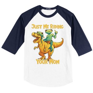 Funny Frog Riding T Rex Your Mom Sarcastic Joke Gift Baseball Sleeve Shirt